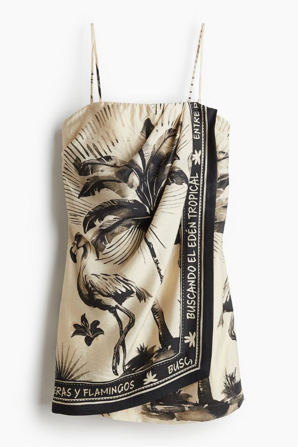 Rückenfreies Neckholder-Minikleid mit Flora-Flamingo-Print