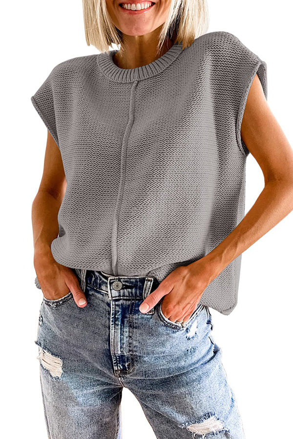 Casual round neck loose knitted pullover sweater Grey