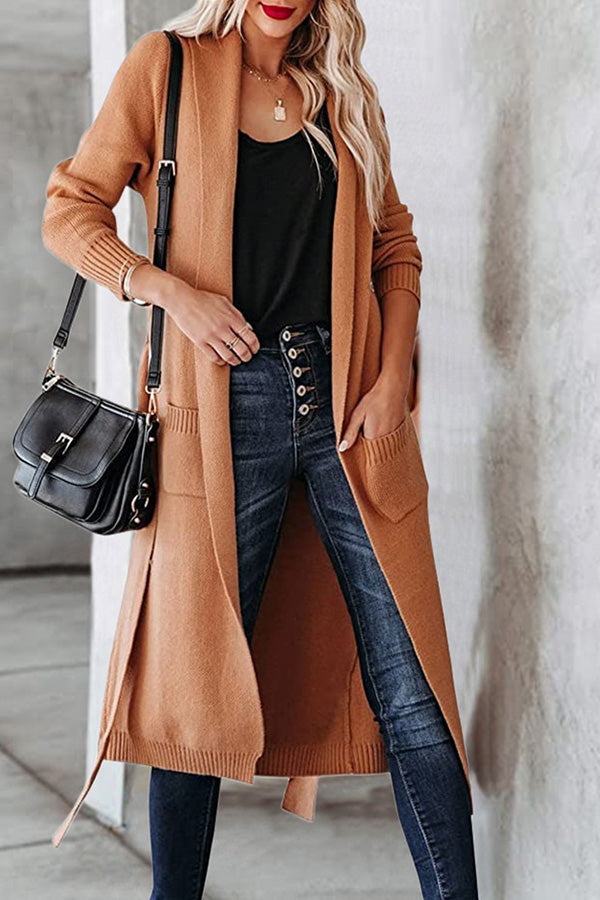 Knitted Tie Lapel Cardigan Sweater Jacket Orange