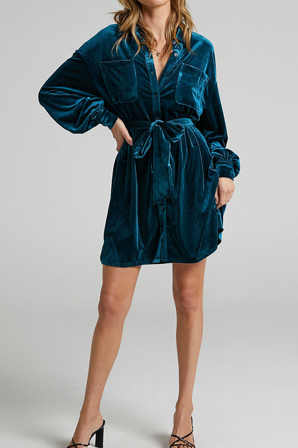 blouse velvet dress blue-green