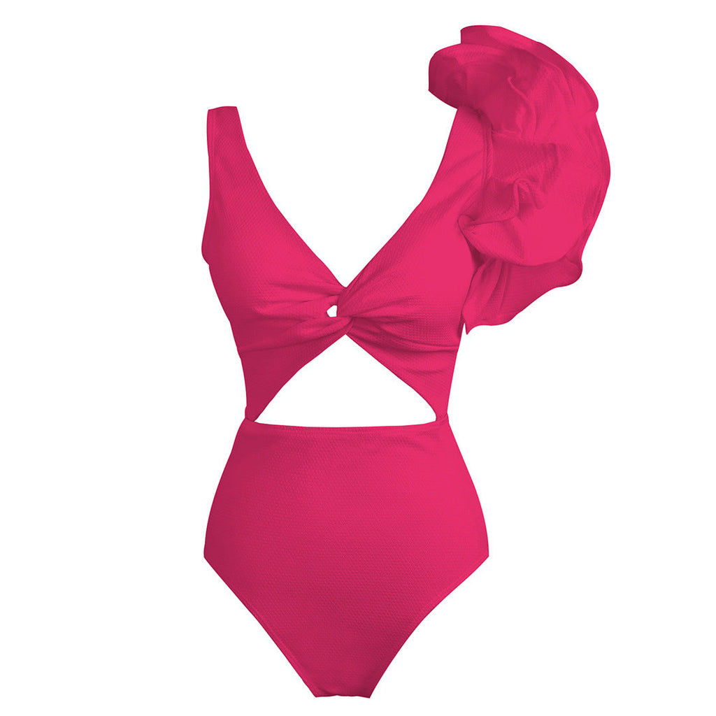 One-shoulder ruffled swimsuit Pink