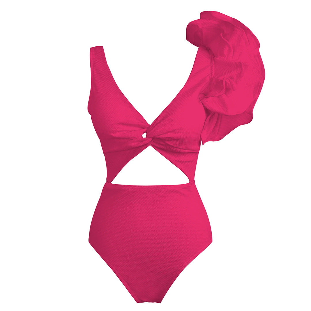One-shoulder ruffled swimsuit Pink