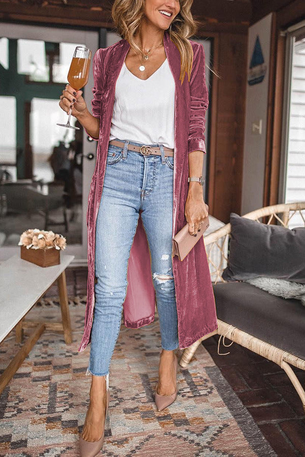 Cheering My Way Velvet Kimono Coat Pink