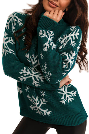 Turtleneck Christmas print knitted sweater Green
