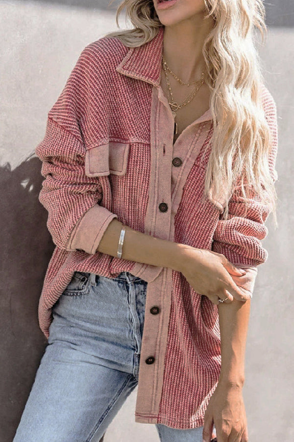 Women's Lapel Single Breasted Long Sleeve Knitwear Jacket Pink