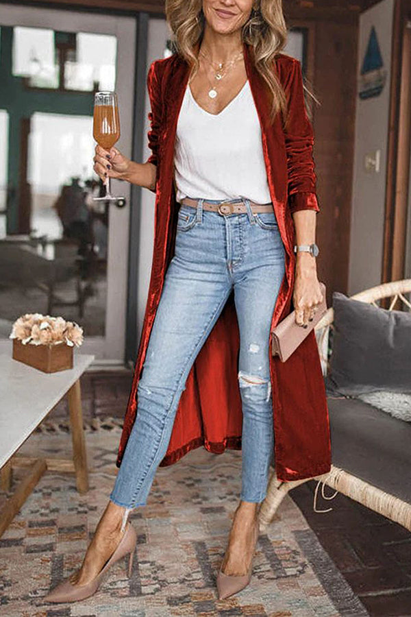 Velvet cardigan without buttons Red