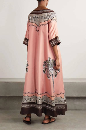 V-Neck Loose Satin Resort Dress