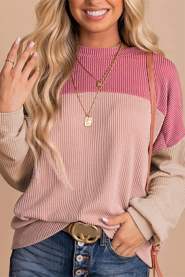 Colorblock corduroy long-sleeve top Pink