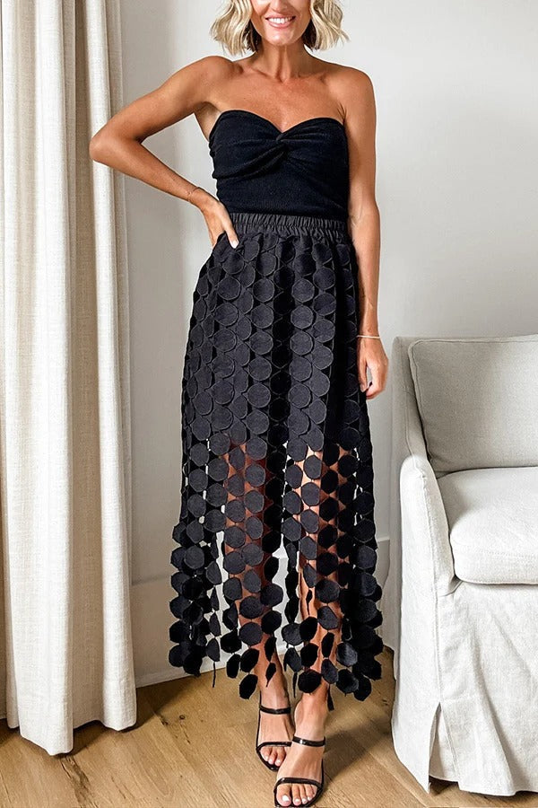 Casie See Through Circle Embroidery Round Neck Sleeveless Tank