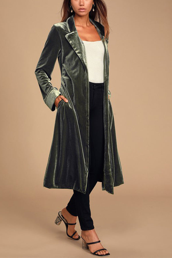 Layers of Luxe Dark Sage Green Velvet Long Cardigan Green