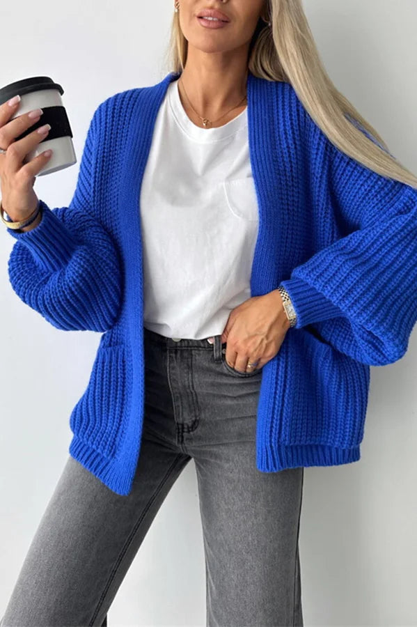 Coad Knitted Pocket Long Sleeved Cardigan Blue