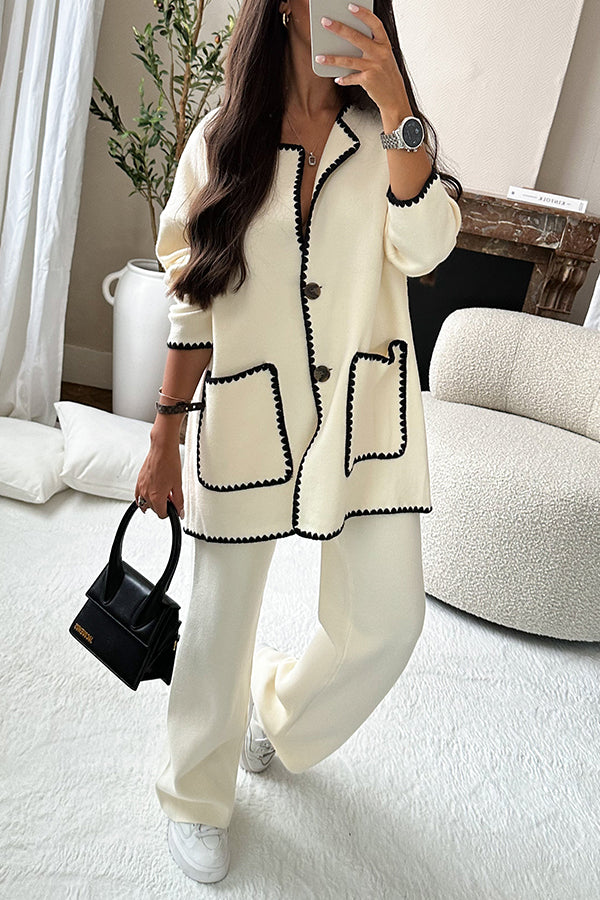 Easy To Style Edge Decorated Pocket Loose Fashion Jacket White