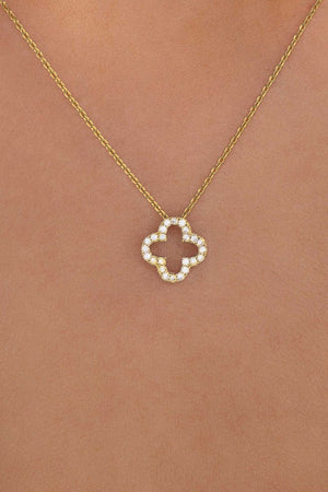 Four-Leaf Clover Pendant Rhinestone Decor Alloy Necklace Gold one size