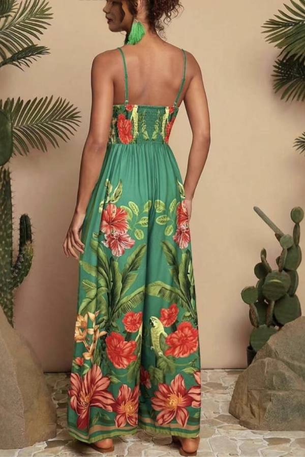 Tropical Print Cami Waisted Wide-Leg Jumpsuit