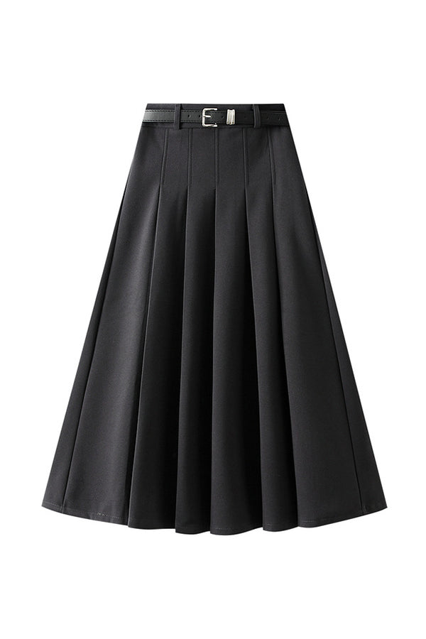 Designed wide pleated woolen pleated skirt coffee one size