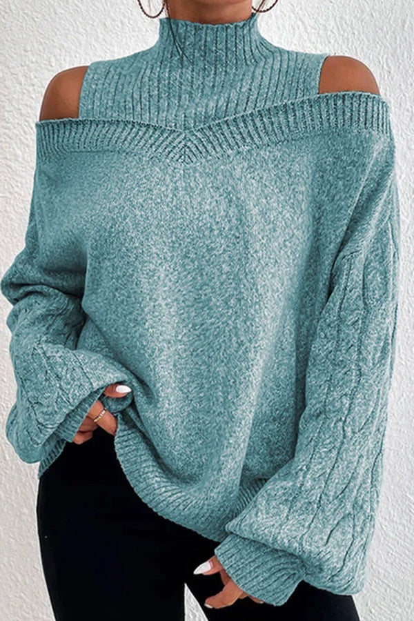 women's off shoulder turtleneck loose sweater Malachite green