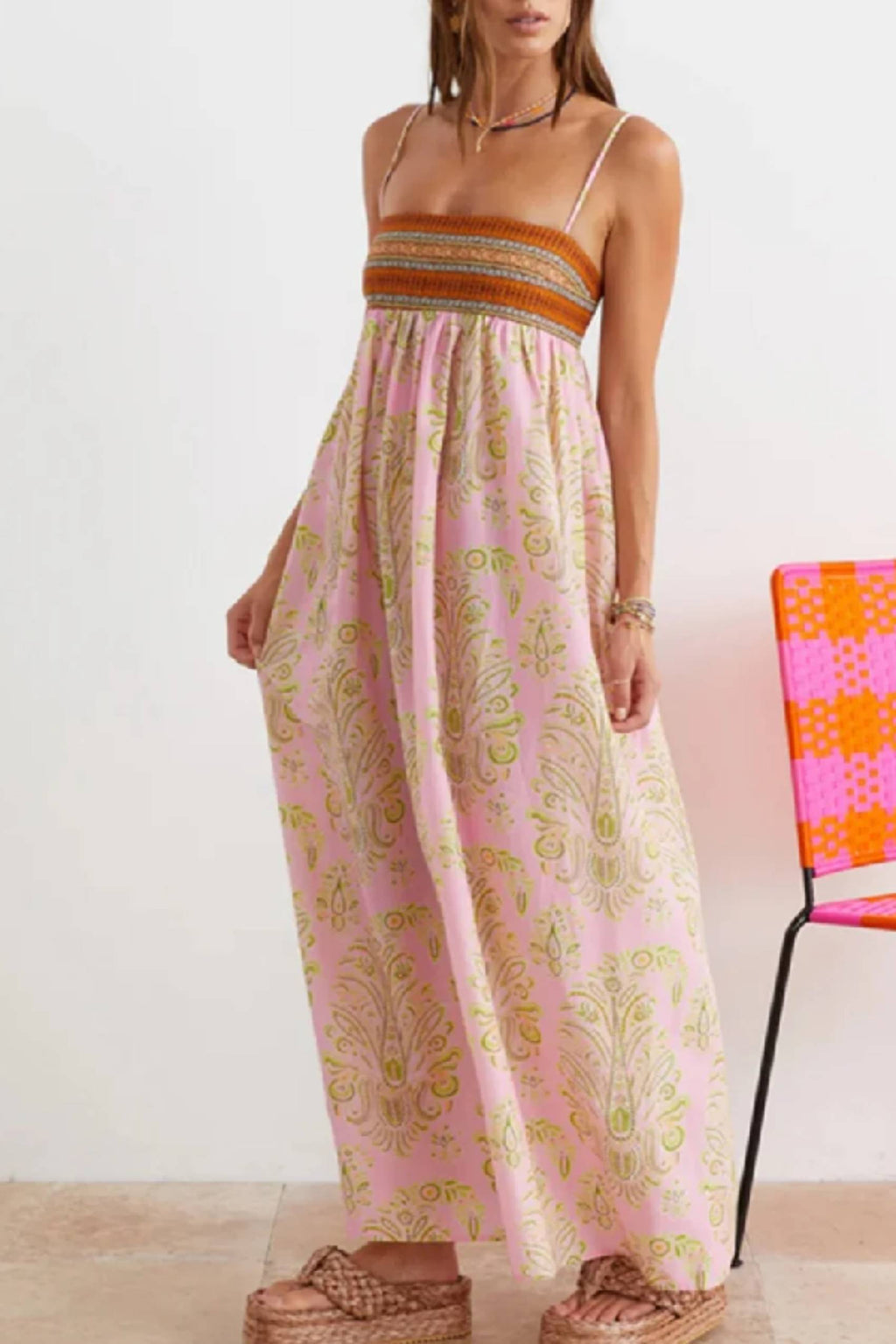Exquisite Ethnic Print Dress Pink