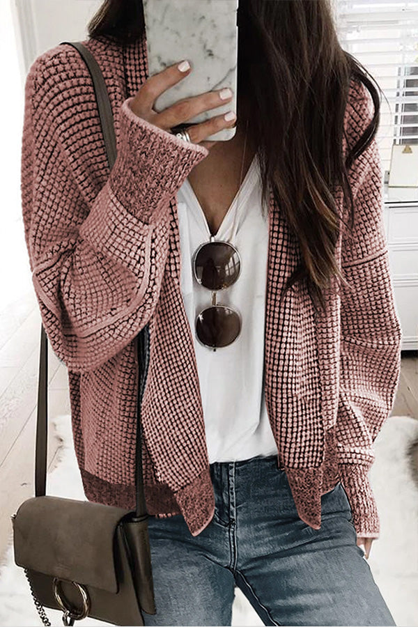 Contrast Trim Open Front Cardigan Pink
