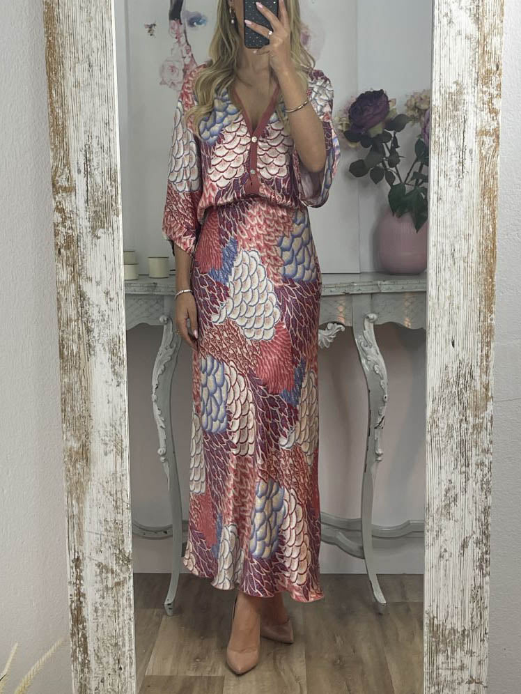 Chemise ample élégante à imprimé floral en satin vintage