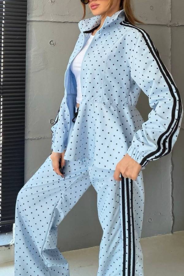 Polka Dot Peplum Tracksuit Two‑Piece Set