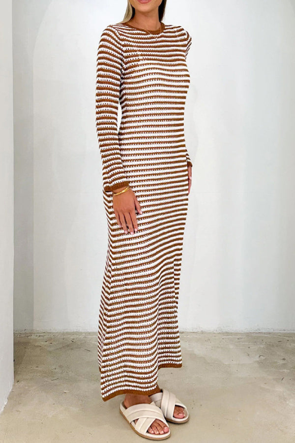Long Striped Sweater Dress For Women