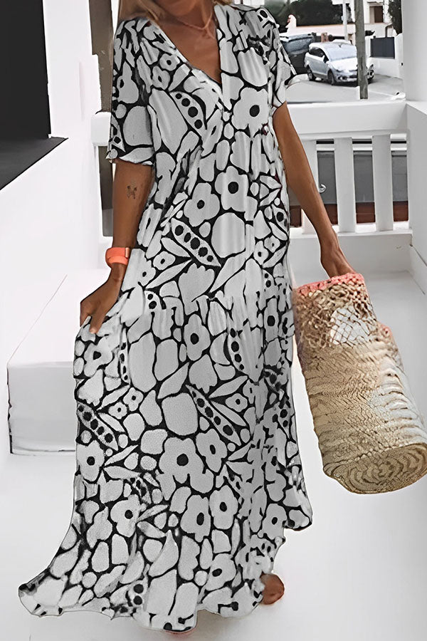 FLORAL PRINT VACATION MIDI DRESS Black