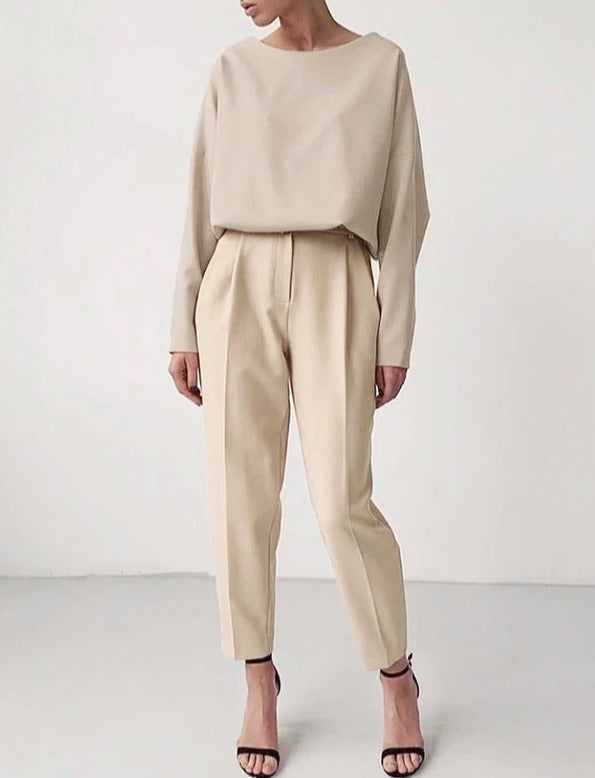 GINNA TOP & PANTS Beige set