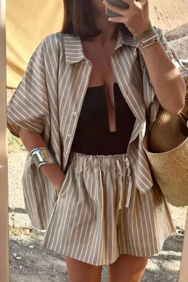 Multi-Color Striped Oversized Shirt and Shorts Set