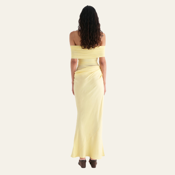 The Capri Off-Shoulder Draped Evening Maxi Dress
