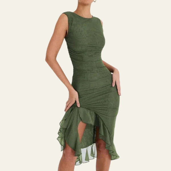 The Mykonos Ruffle-Hem Mesh Dress