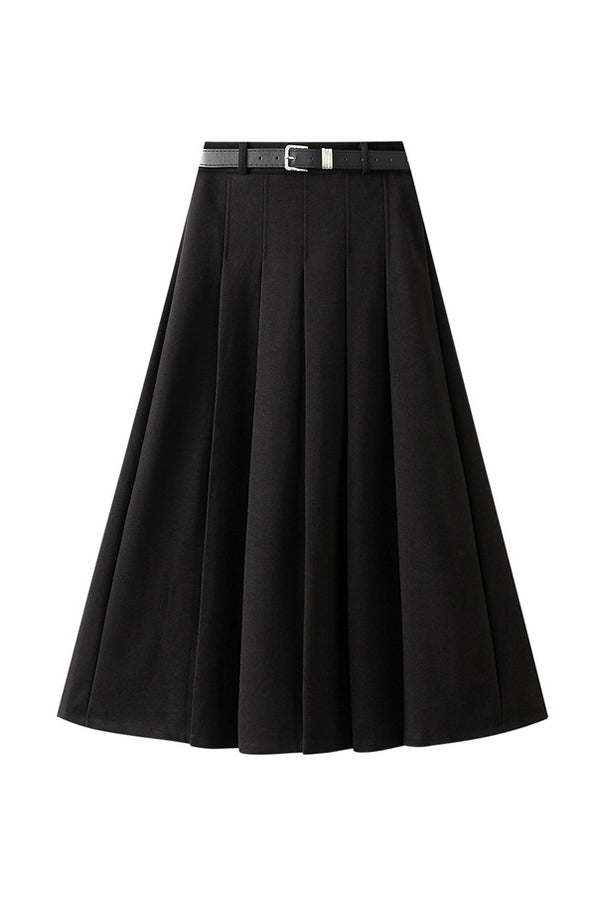 Designed wide pleated woolen pleated skirt Black one size