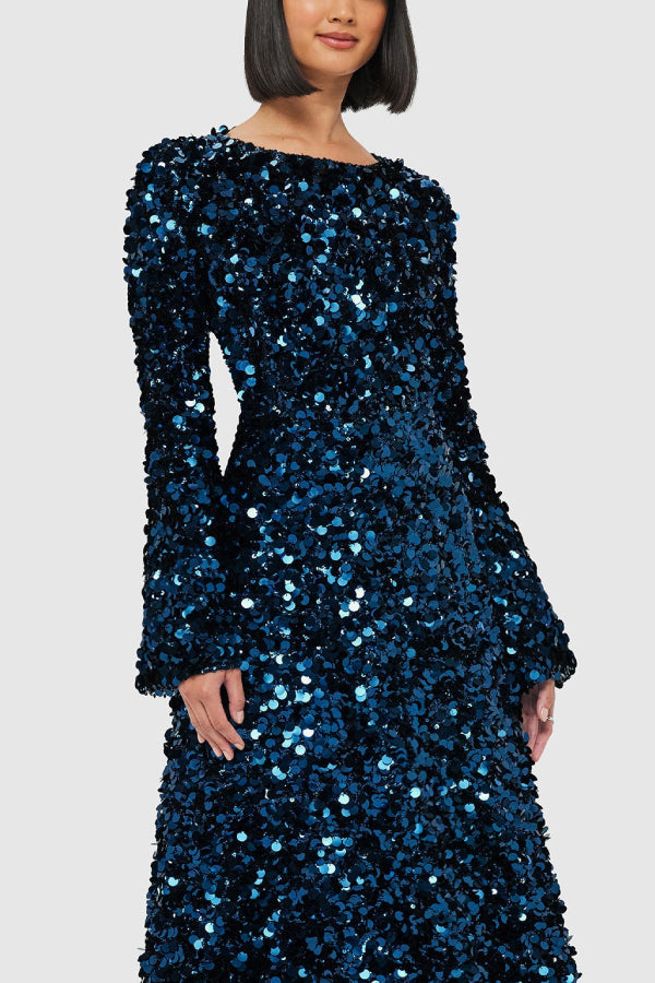 Kylie Sequin Open Back Maxi Dress Midnight Blue