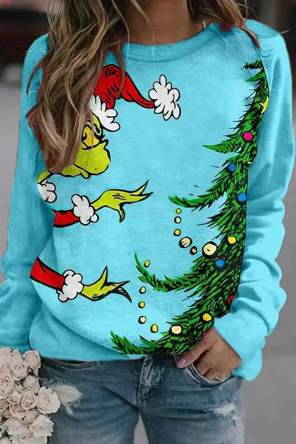 Fun Printed Sleeves Round Neck Pullover Long Sleeve Sweatshirt 4