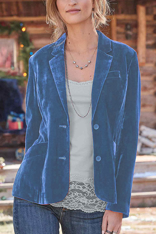 Gold velvet solid color fashion casual suit jacket Blue