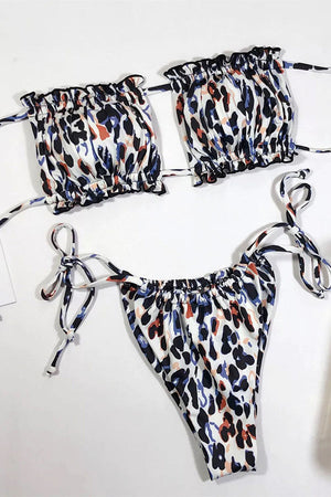 Hollow Pleated Multi-Color Split Bikini Swimsuit