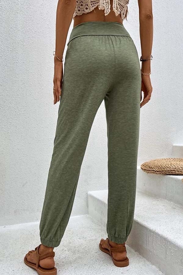 Temperament casual loose pocket high waist trousers