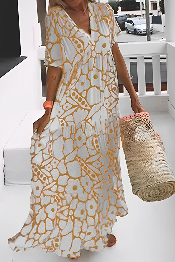 FLORAL PRINT VACATION MIDI DRESS Beige