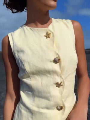 Mini-robe boutonnée à motif étoiles de mer et coquillages