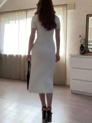 Minimalist V-neck Knit Dress