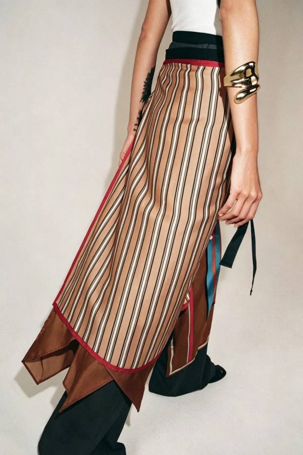 Fun Pairings Satin Colorblock Striped Print Wrap Tie-up Midi Skirt