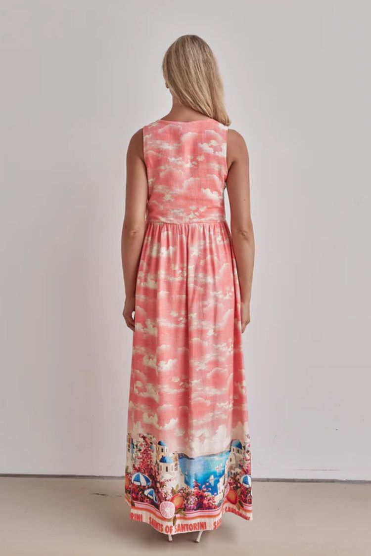 Resort Style Unique Printed Sleeveless V-neck Casual Maxi Dress