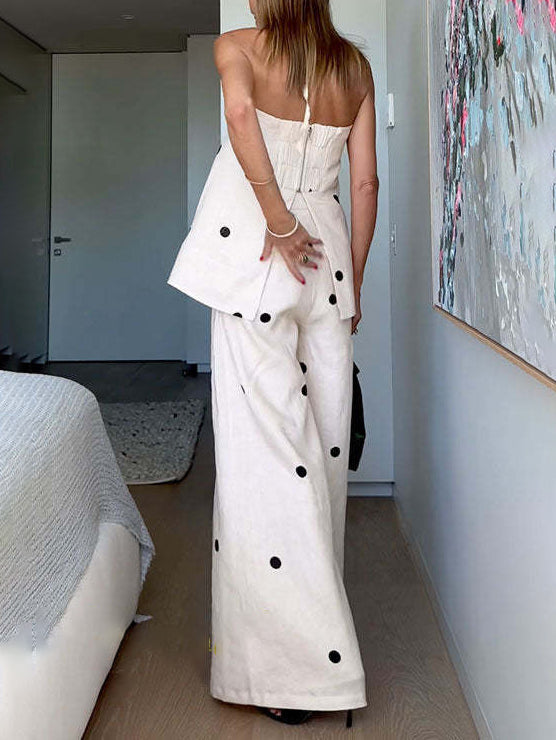 Pantalon ample à jambes larges, classique et décontracté, imprimé à pois