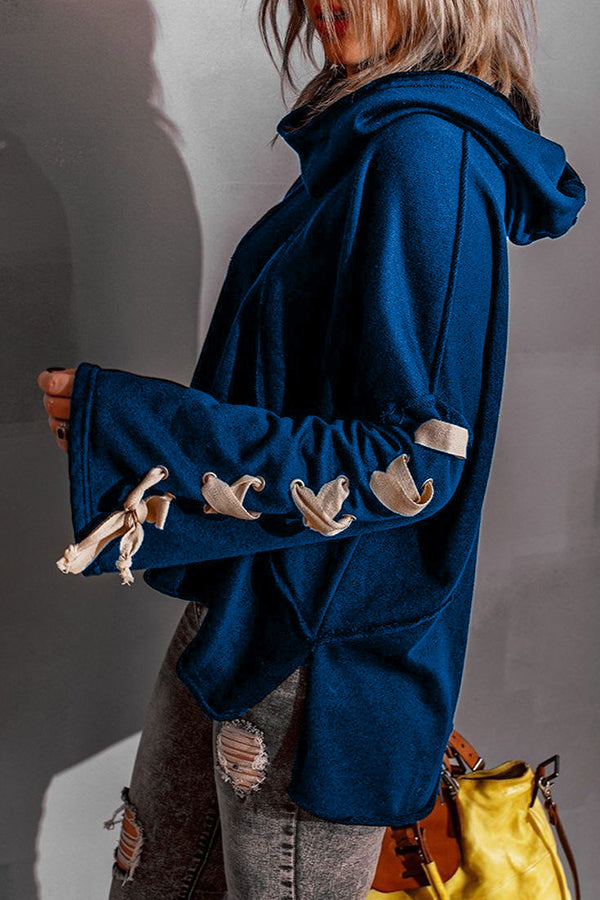 Lace Up Hooded Dolman Sleeve Hoodie