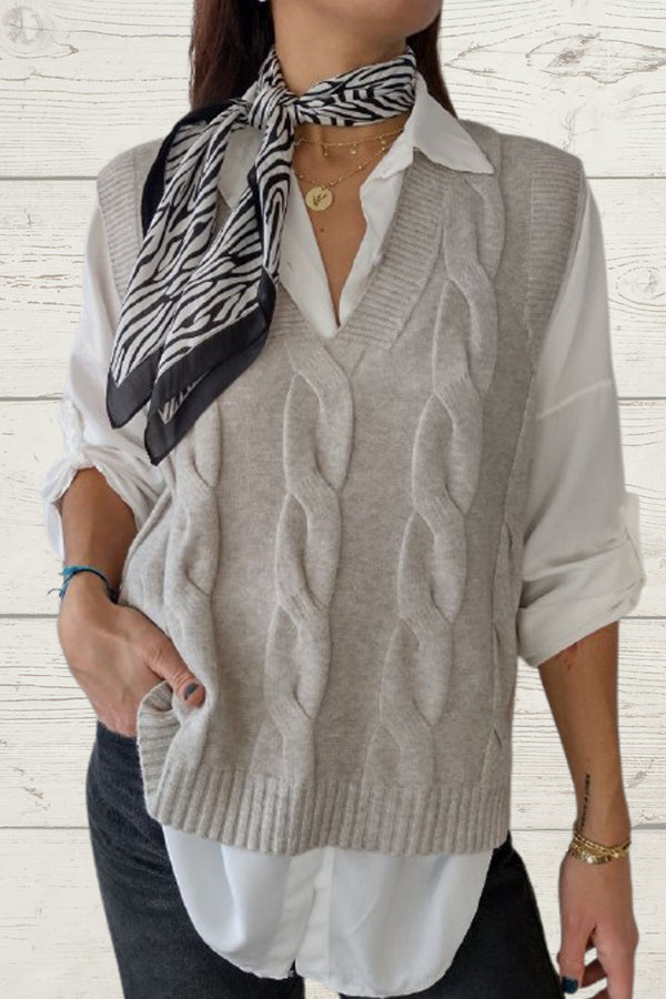 braided sleeveless sweater Beige
