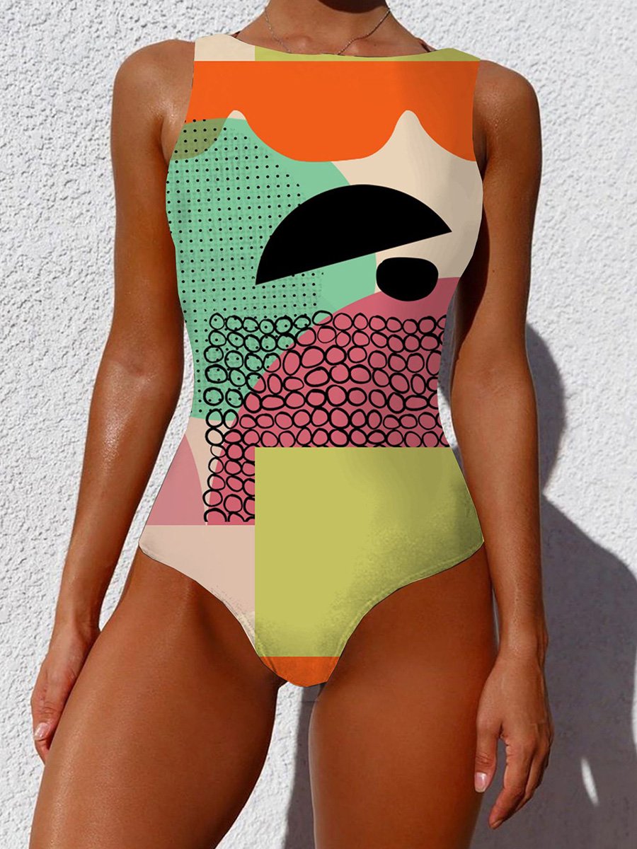 Abstract Printed One-Piece Swimsuit Multicolor
