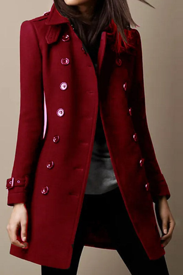 Casual Solid Lapel Long Sleeve Button Coat Red