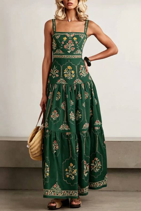 Bohemian Vintage Floral Print Cami Maxi Dress