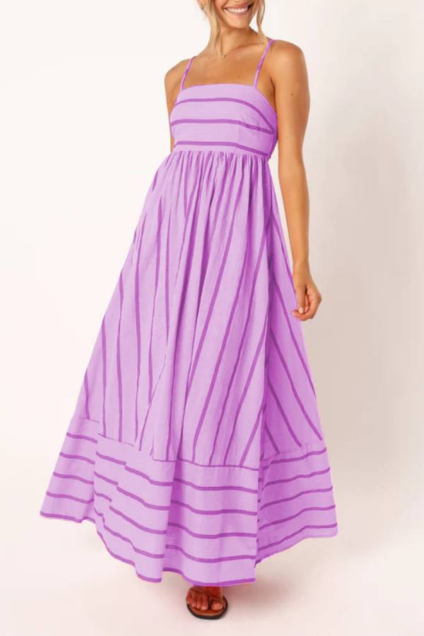 Striped Spaghetti Strap High-Waisted Maxi Dress