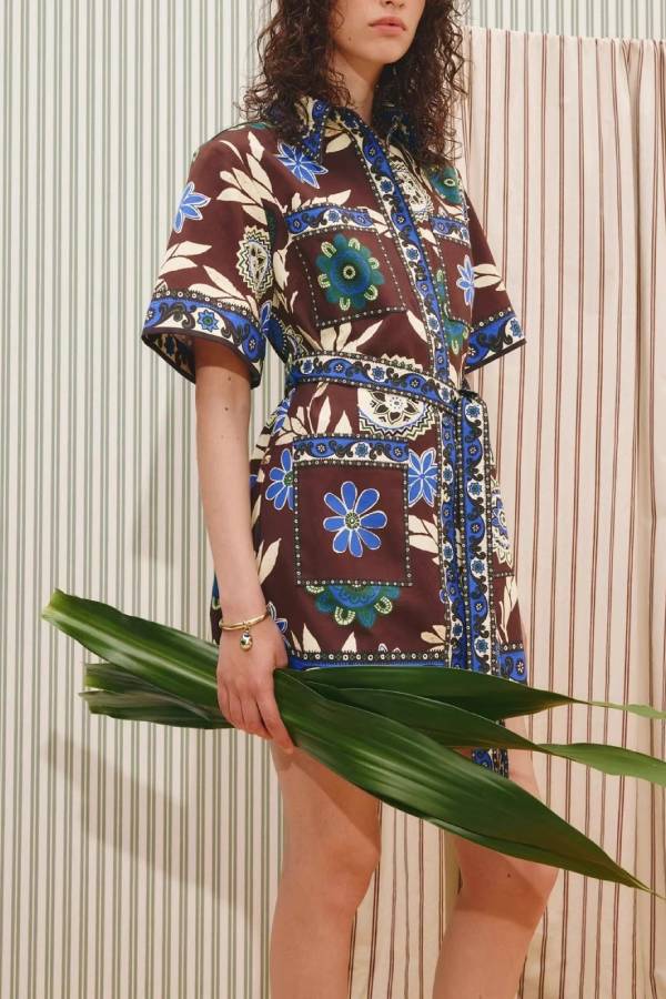 Vintage Bohemian Printed Belted Shirt Mini Dress