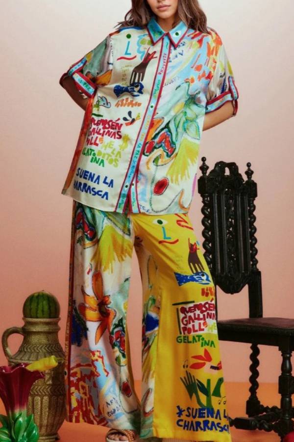 Ensemble de vacances en satin imprimé all-match